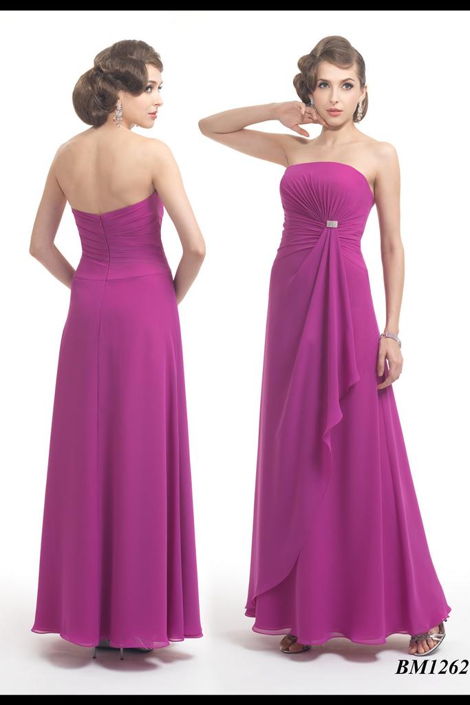 Strapless Chiffon Gown With Asymmetrical Rouched Bodice