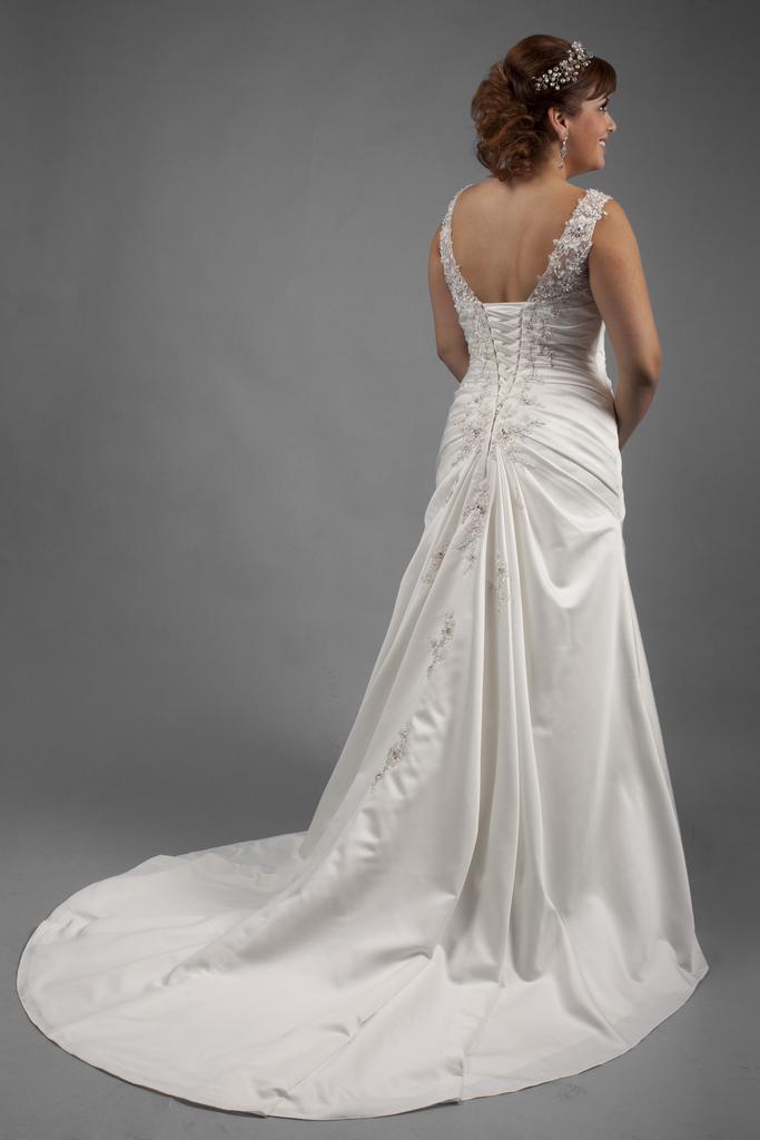 VW8679 - Venus Ivory Plus Size  Wedding Gown with Dropped Waist With Beaded Shoulder Straps and a Flattering  V - Neckline.