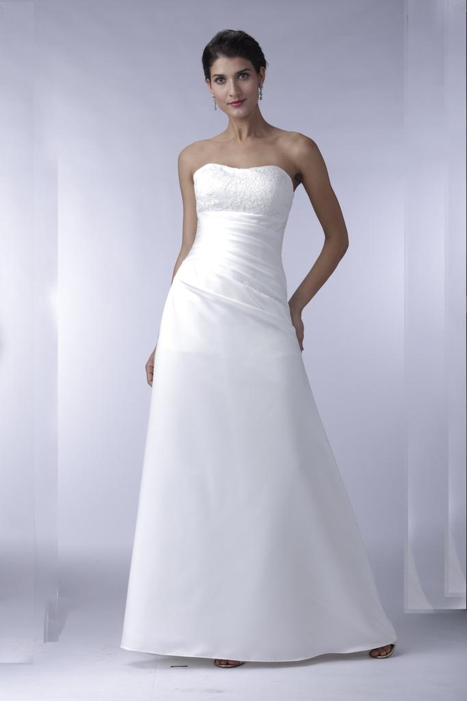 VN6912 - Venus Ivory Lace And Satin Strapless Wedding Dress With Asymmetric Waist